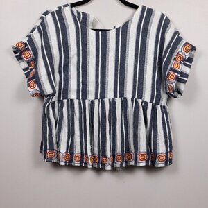 J.O.A. peplum linen blend top-L